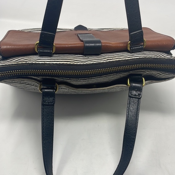 Fossil Kinley Striped Cotton/Leather Satchel🖤 - Picture 5 of 16